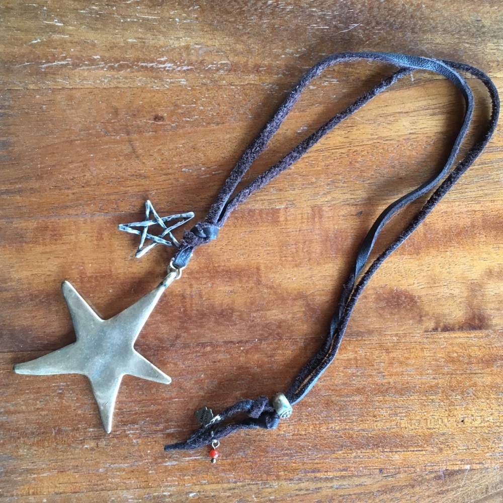 Lucky Brand Star Necklace on Leather Cord